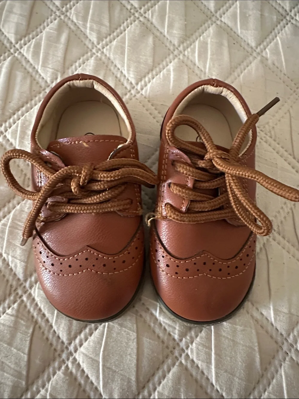 Toddler Tan Brogue Lace-Up Dress Shoes